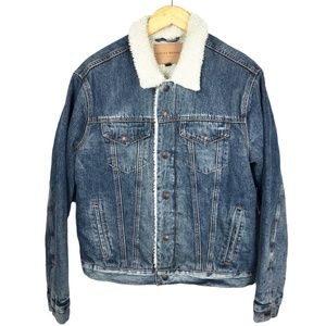 Lucky Brand Blue Denim Jacket with White Sherpa Collar
